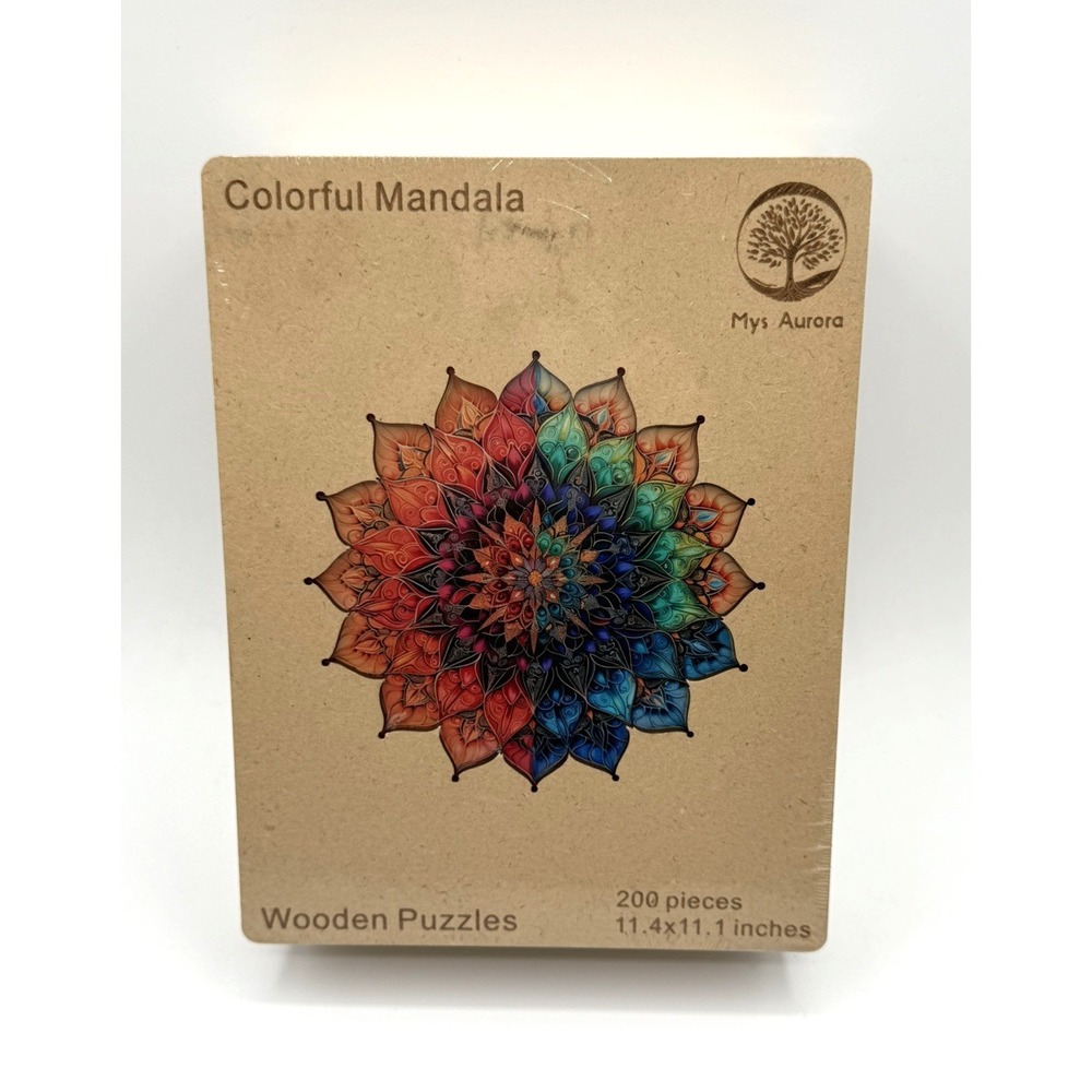 Mys Aurora Colorful Mandala Wooden Puzzles 200 Pieces NIB Sealed
